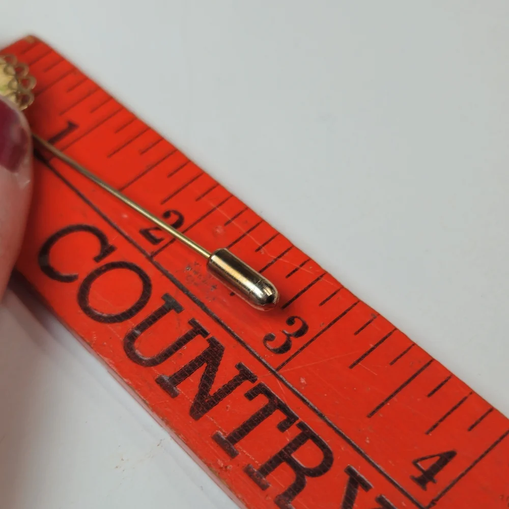 Vintage Blue Flower Cross Stitch Stick Pin Gold Tone